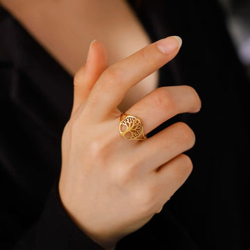 DAIIIBABYYY  -  Tree of Life Ring Stainless Steel Gold Color Adjustable Finger Rings Amuelt Jewelry Anniversary Gifts for Women